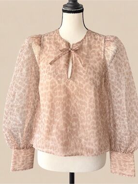 Coquette Animal Print Sheer Poof Blouse Rachel Zoe XS